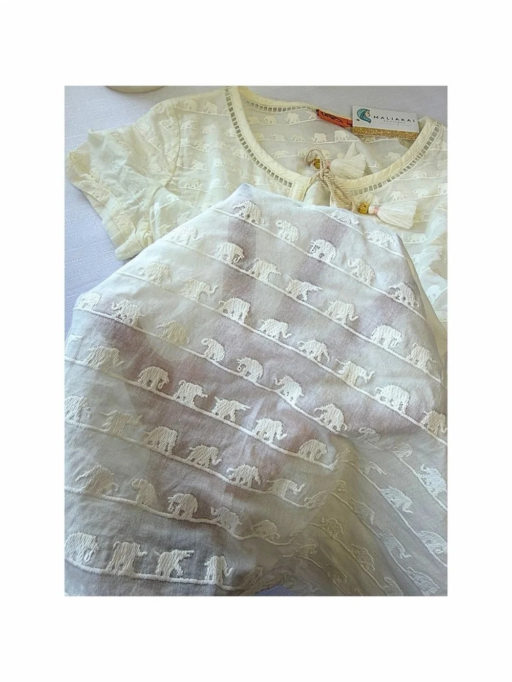 Tory Burch Cream Embroidered Tassel Tie Tunic Top Size 2